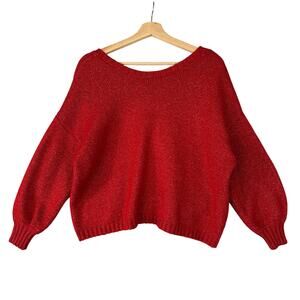 Billabong Red Cropped Knit Sweater Scoop Back Size Large